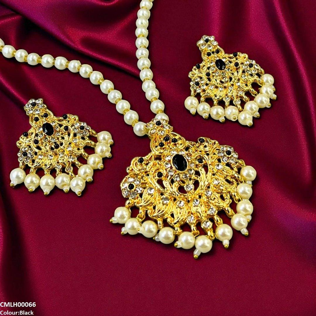 CMLH00066 MZM Oval/Flower Pearl Drop Mala Set - CMLH