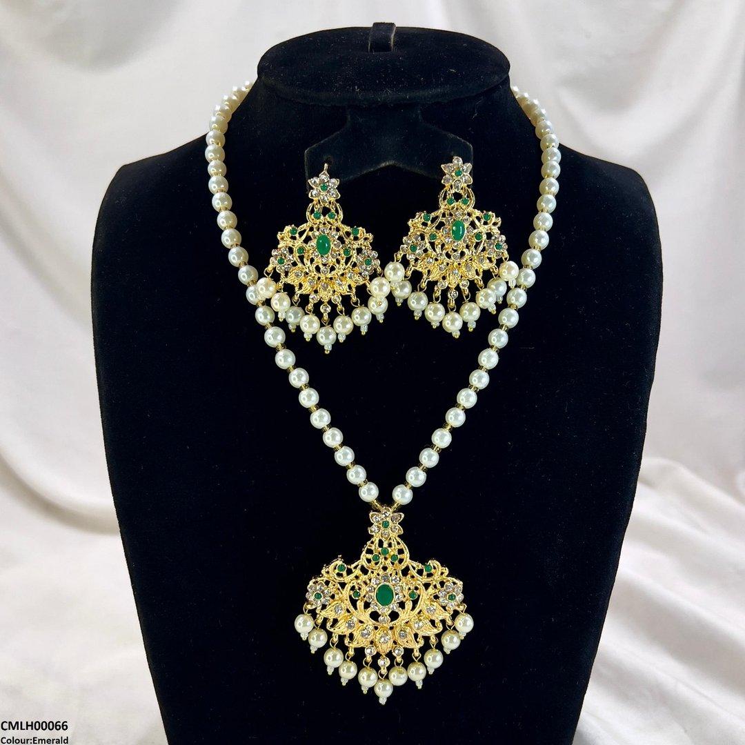 CMLH00066 MZM Oval/Flower Pearl Drop Mala Set - CMLH