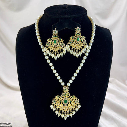CMLH00066 MZM Oval/Flower Pearl Drop Mala Set - CMLH
