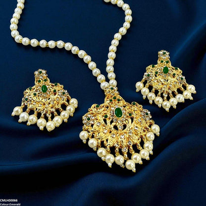 CMLH00066 MZM Oval/Flower Pearl Drop Mala Set - CMLH