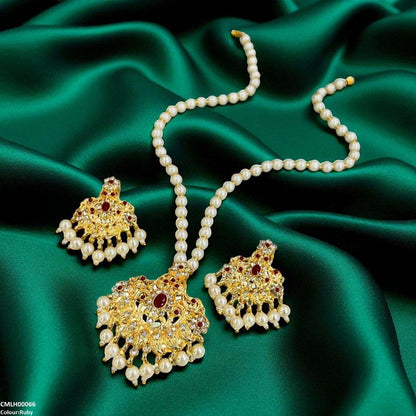 CMLH00066 MZM Oval/Flower Pearl Drop Mala Set - CMLH