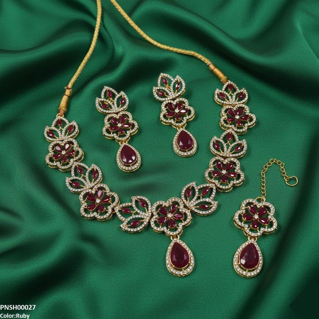 PNSH00027 FRN Tear Flower Necklace Set - PNSH