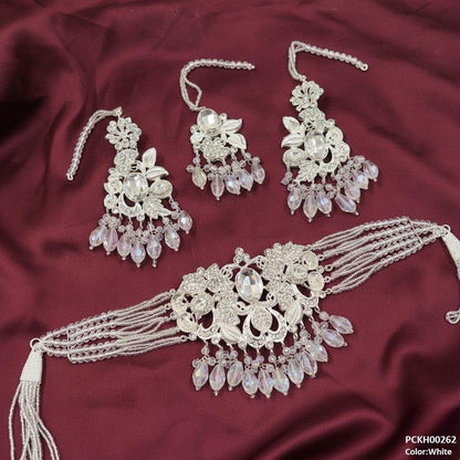 PCKH00262 SDQ Oval/Flower Pearl Drop Choker Set - PCKH