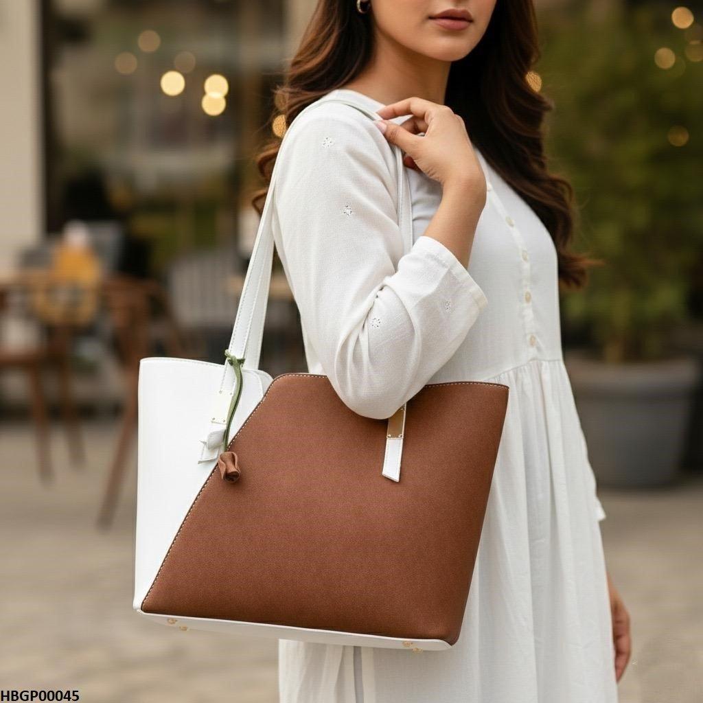 HBGP00045 Brown & White Grace Tote Bag - HBGP