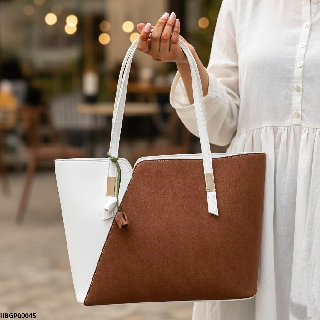 HBGP00045 Brown & White Grace Tote Bag - HBGP