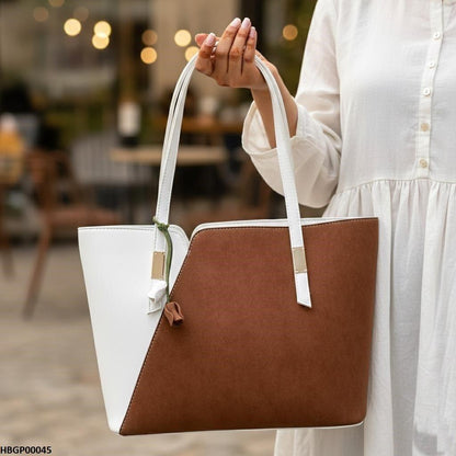 HBGP00045 Brown & White Grace Tote Bag - HBGP