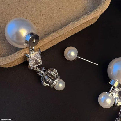 CEDH00717 YHC Square/Pearl Crown Drop Earrings - CEDH