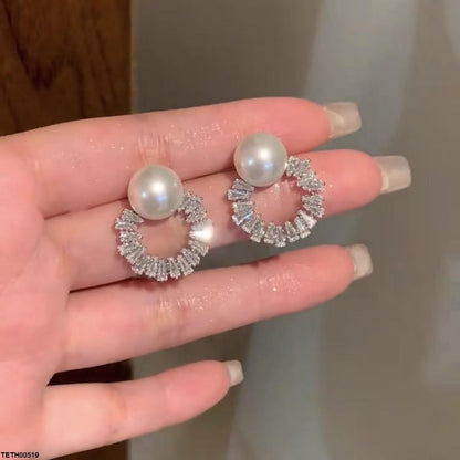 TETH00519 YHC Round Pearl Zircon Stone Tops Pair - TETH