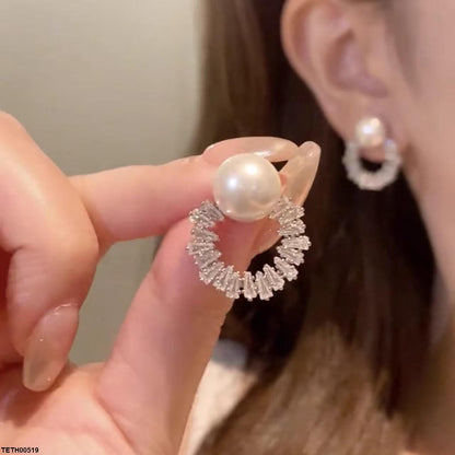 TETH00519 YHC Round Pearl Zircon Stone Tops Pair - TETH