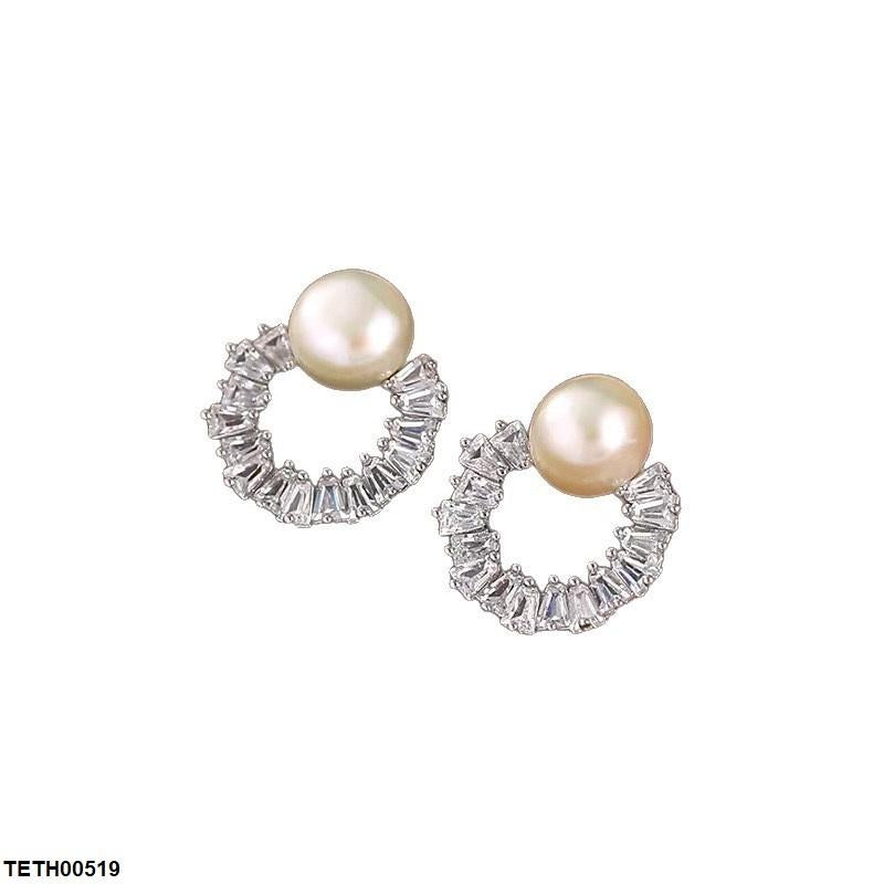 TETH00519 YHC Round Pearl Zircon Stone Tops Pair - TETH