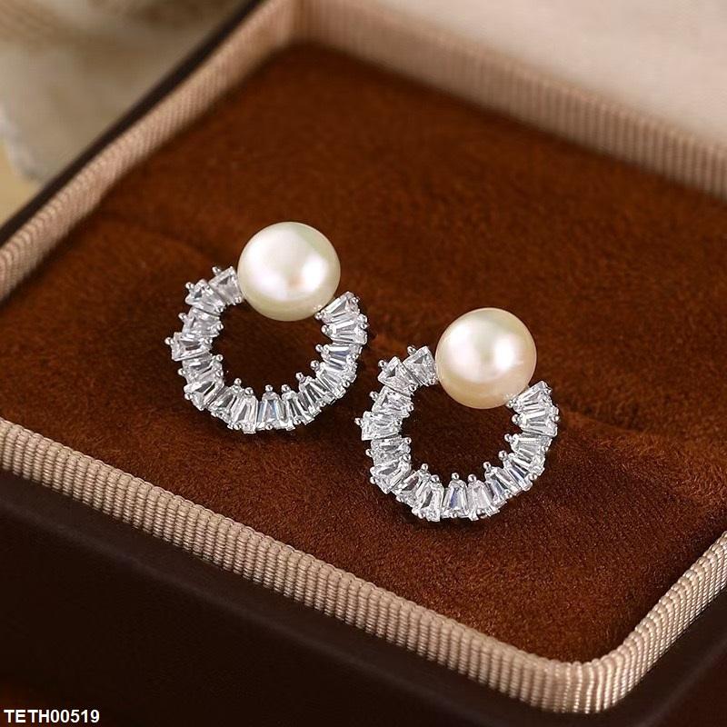 TETH00519 YHC Round Pearl Zircon Stone Tops Pair - TETH