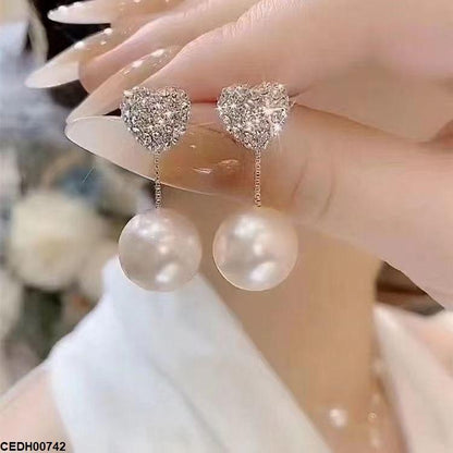 CEDH00742 YHC Heart Pearl Drop Earrings - CEDH