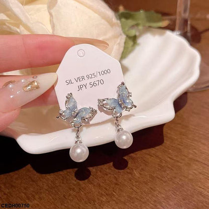 CEDH00750 YHC Butterfly Pearl Drop Earrings - CEDH