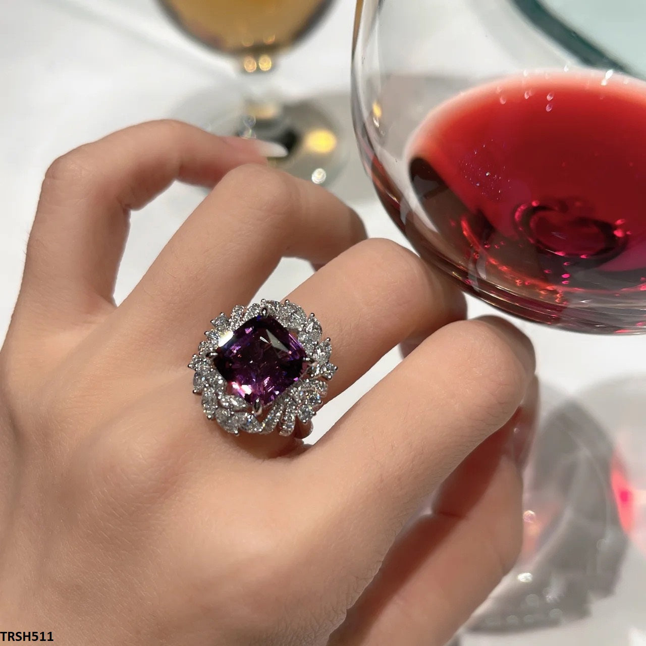 TRSH511 CJD Imp Square Flower Ring Adjustable