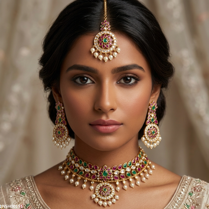 LNSH00191 ANI Marquise Flower Pearl Drop Necklace Set - LNSH