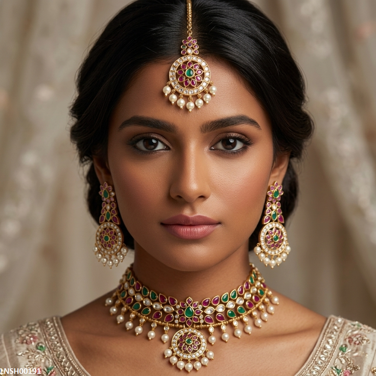 LNSH00191 ANI Marquise Flower Pearl Drop Necklace Set - LNSH