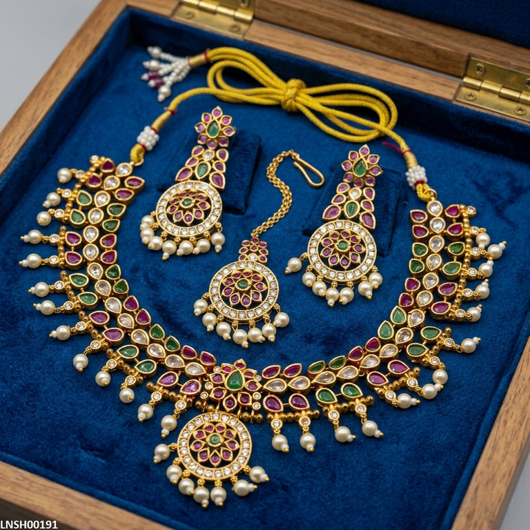 LNSH00191 ANI Marquise Flower Pearl Drop Necklace Set - LNSH