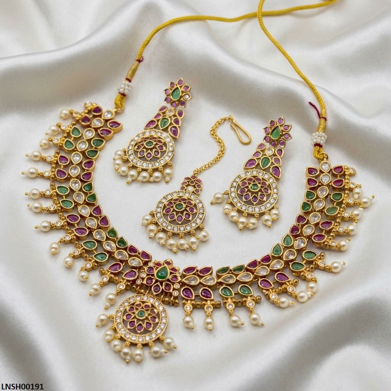 LNSH00191 ANI Marquise Flower Pearl Drop Necklace Set - LNSH