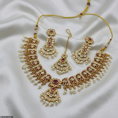 LNSH00194 ANI Tear Flower Pearl Drop Necklace Set - LNSH