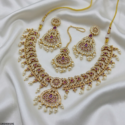LNSH00195 ANI Oval Flower Pearl Drop Necklace Set - LNSH
