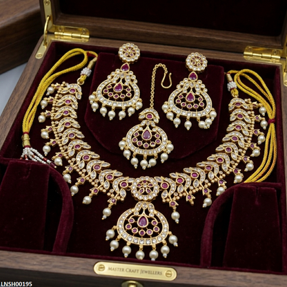 LNSH00195 ANI Oval Flower Pearl Drop Necklace Set - LNSH