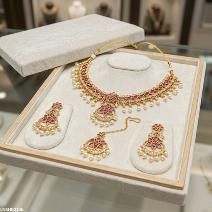 LNSH00196 ANI Tear Flower Pearl Drop Necklace Set - LNSH