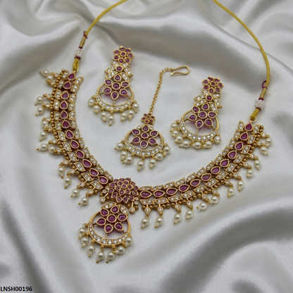 LNSH00196 ANI Tear Flower Pearl Drop Necklace Set - LNSH