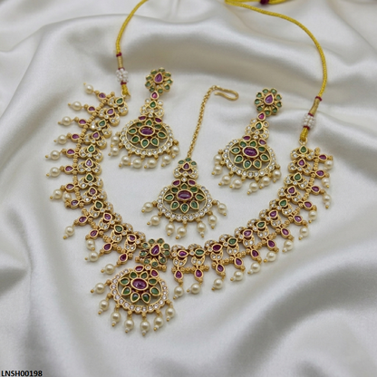 LNSH00198 ANI Flower Pearl Drop Necklace Set - LNSH