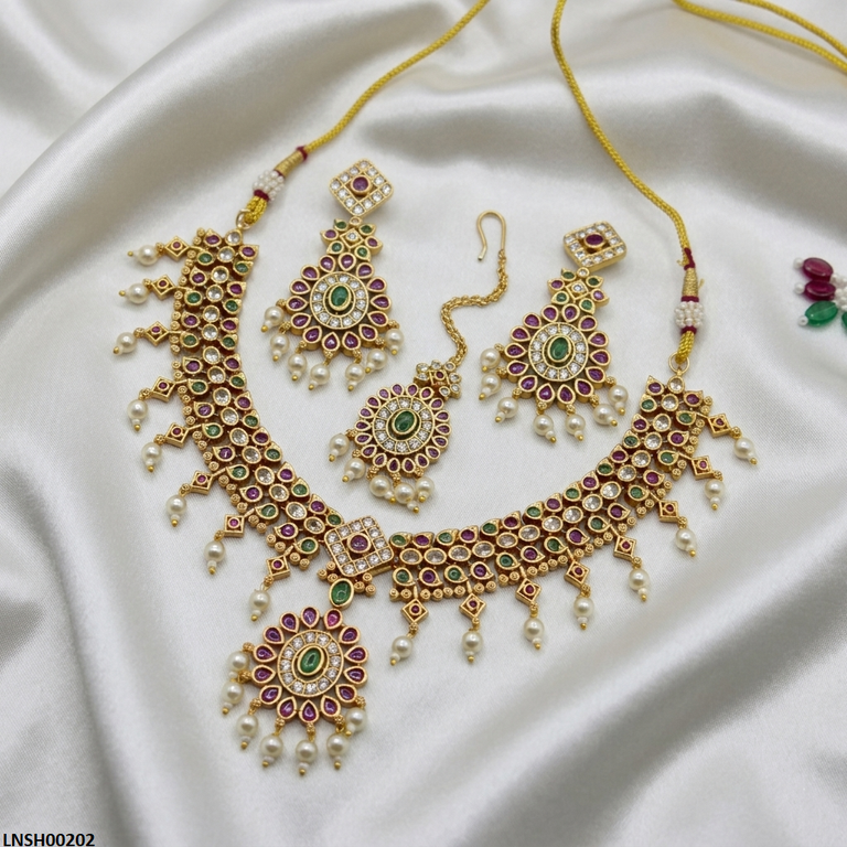 LNSH00202 ANI Square Flower Drop Necklace Set - LNSH