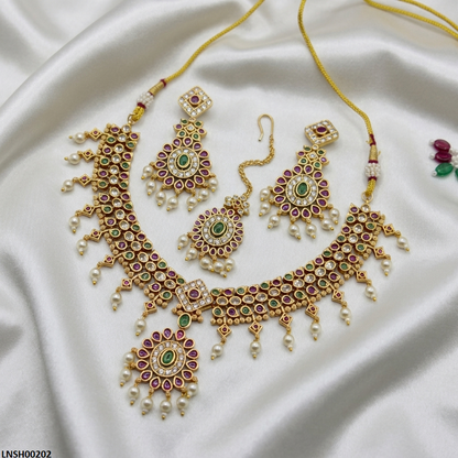 LNSH00202 ANI Square Flower Drop Necklace Set - LNSH