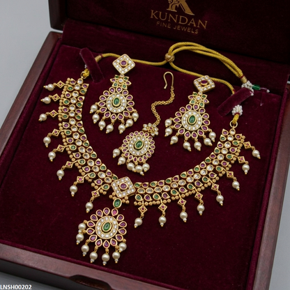 LNSH00202 ANI Square Flower Drop Necklace Set - LNSH