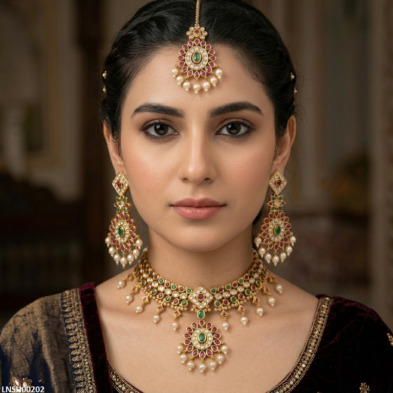 LNSH00202 ANI Square Flower Drop Necklace Set - LNSH