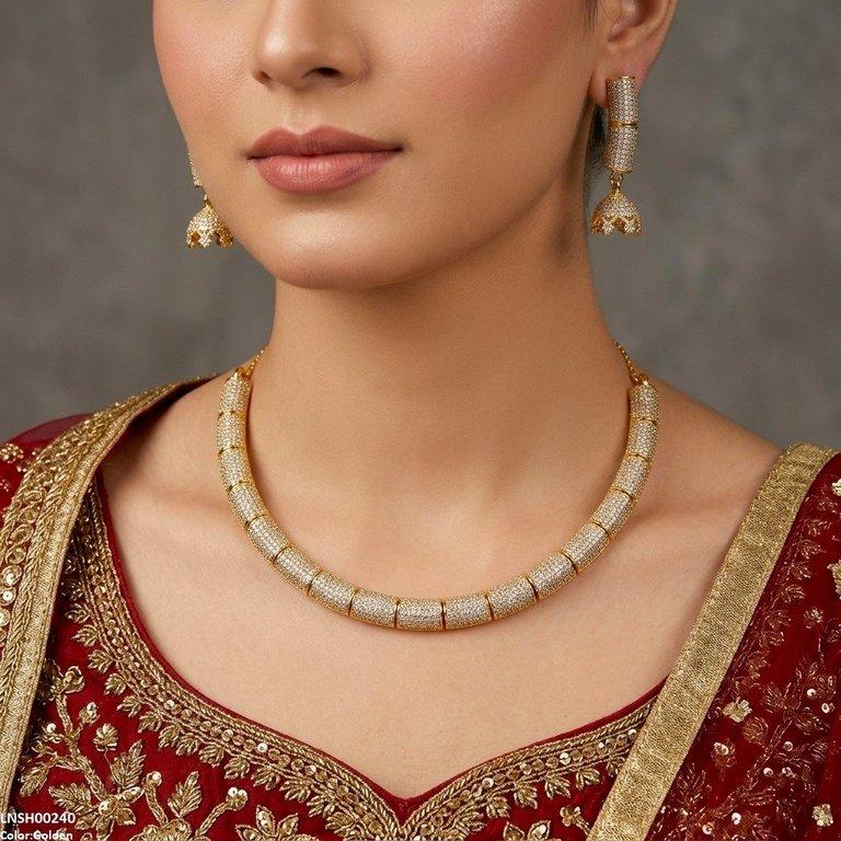 LNSH00240 RIS Imported ZIRCON Jumki Drop Necklace Set - LNSH