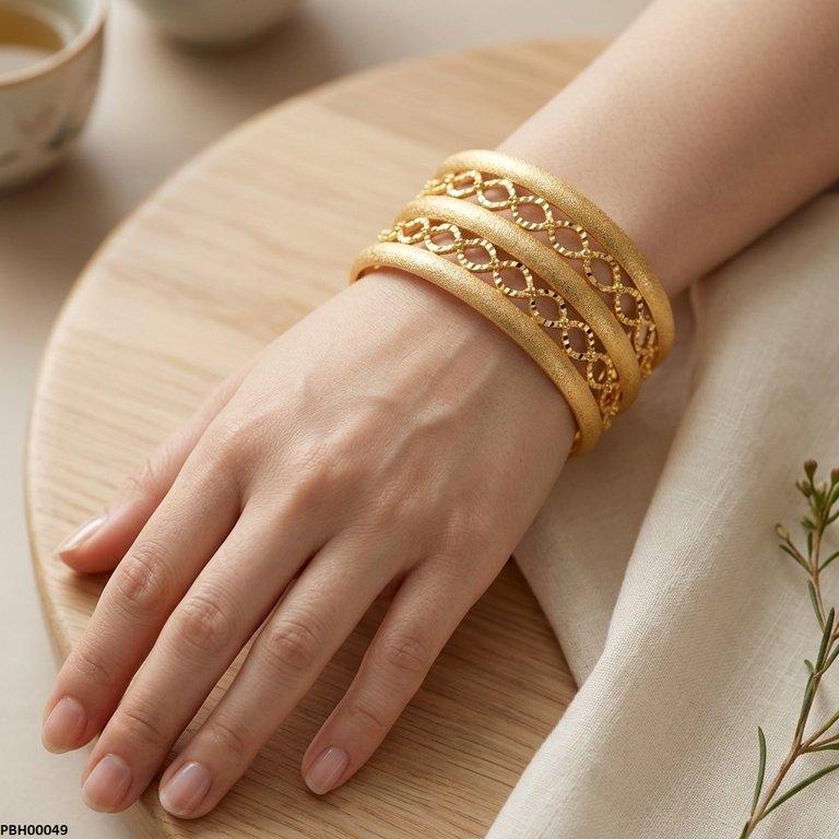 PBH00049 MZM Textured Gold Lattice Bangles Set  - PBH