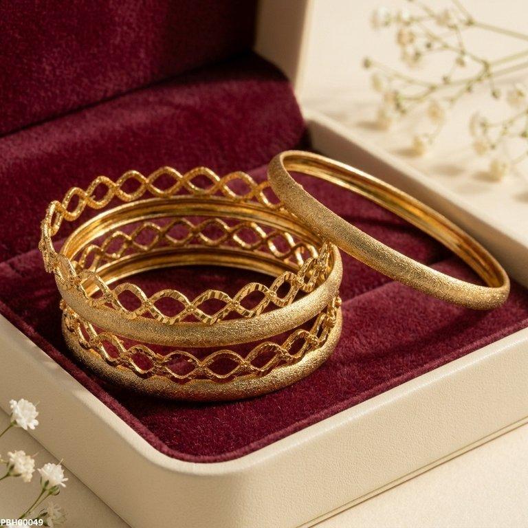 PBH00049 MZM Textured Gold Lattice Bangles Set  - PBH