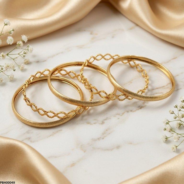 PBH00049 MZM Textured Gold Lattice Bangles Set  - PBH