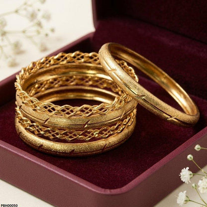 PBH00050 MZM Textured Gold Lattice Bangles Set  - PBH