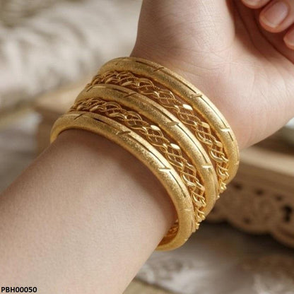 PBH00050 MZM Textured Gold Lattice Bangles Set  - PBH