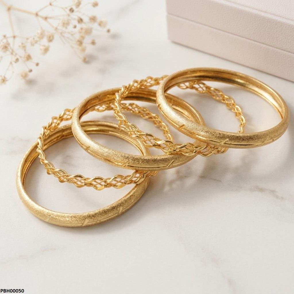 PBH00050 MZM Textured Gold Lattice Bangles Set  - PBH