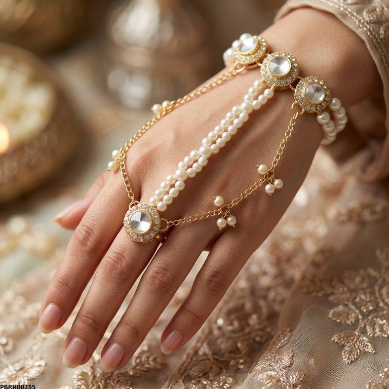 PBRH00255 ABD Pearl Round Stone Angla Bracelet Adjustable - PBRH
