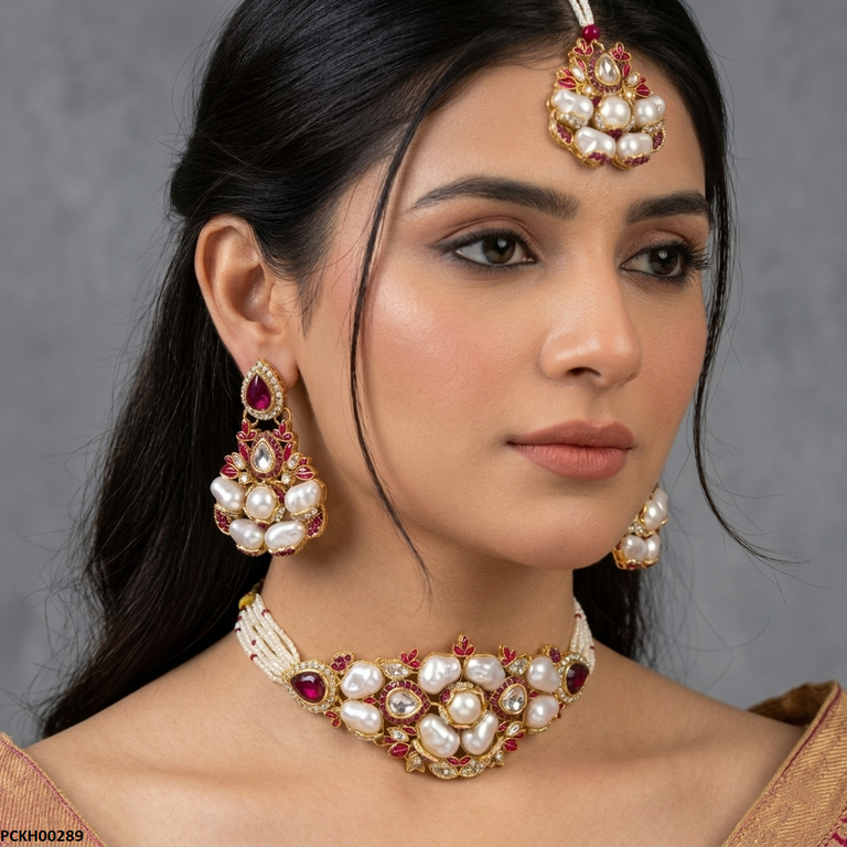 PCKH00289 SDQ Pearl Double Tear Choker Set - PCKH