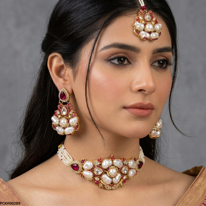 PCKH00289 SDQ Pearl Double Tear Choker Set - PCKH