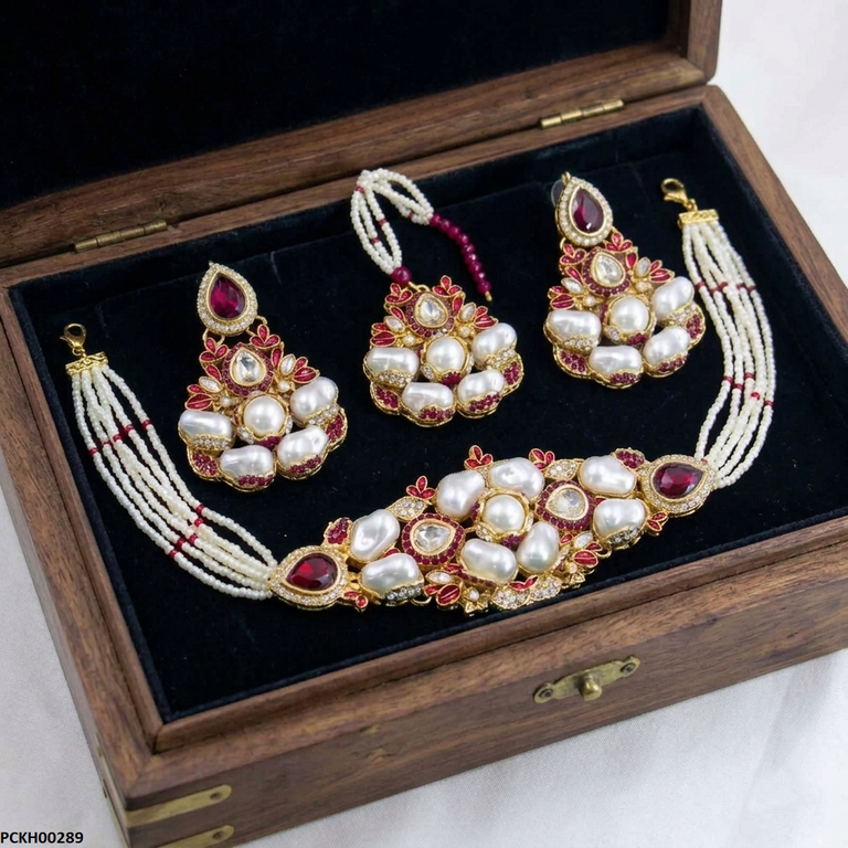 PCKH00289 SDQ Pearl Double Tear Choker Set - PCKH