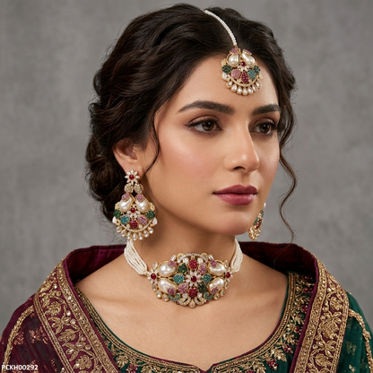 PCKH00292 SDQ Multi Flower Pearl  Choker Set - PCKH