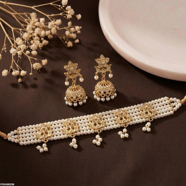 PCKH00298 MZM Round Pearl Star Choker Set - PCKH