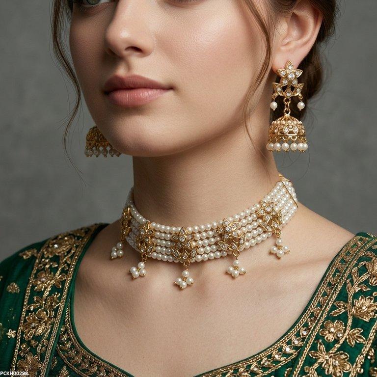 PCKH00298 MZM Round Pearl Star Choker Set - PCKH