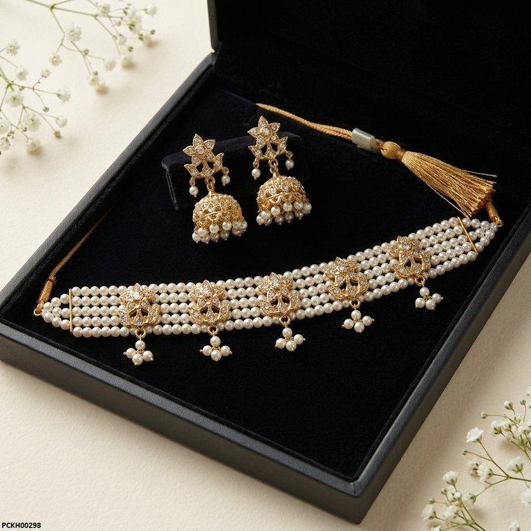 PCKH00298 MZM Round Pearl Star Choker Set - PCKH