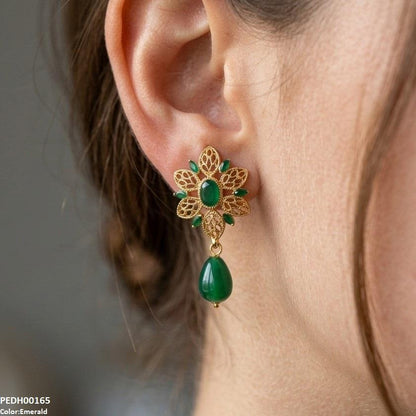 PEDH00165 FRN Oval/Leaf Pearl Drop Earrings - PEDH