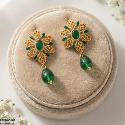 PEDH00165 FRN Oval/Leaf Pearl Drop Earrings - PEDH