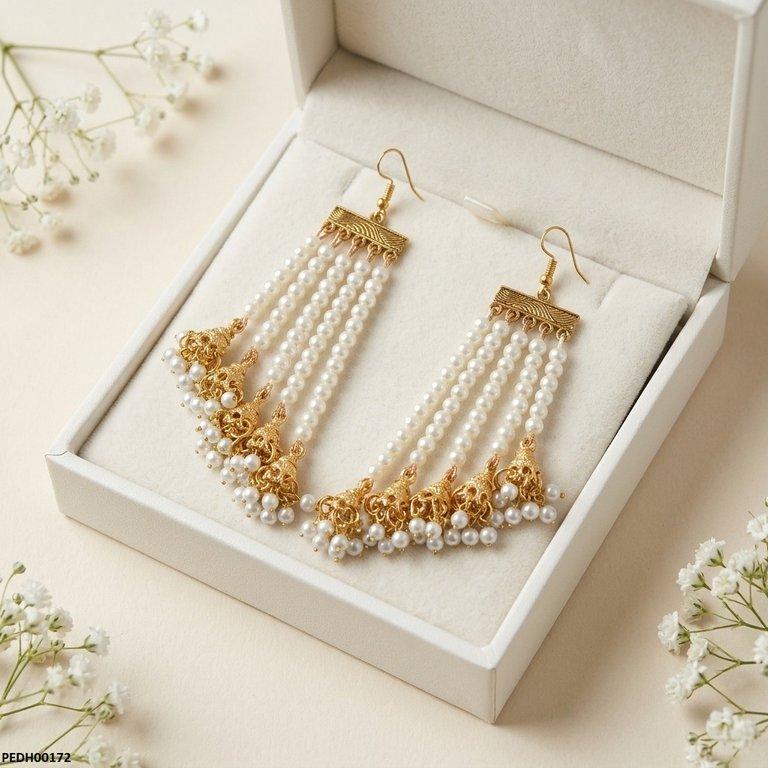 PEDH00172 FRN Pearl Layered Jhumki Drop Earrings - PEDH